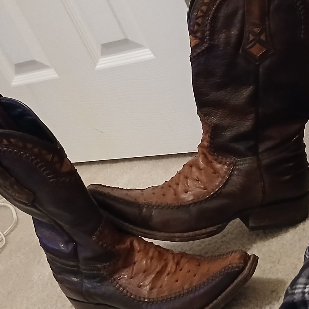 Cuadra Men’s Brown Full Quill Ostrich and Leather Flame Orix San Crispin Boots